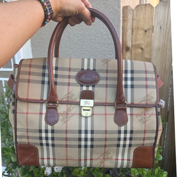 BURBERRY Vintage Nova Check Leather PVC laptop bag - broken push lock